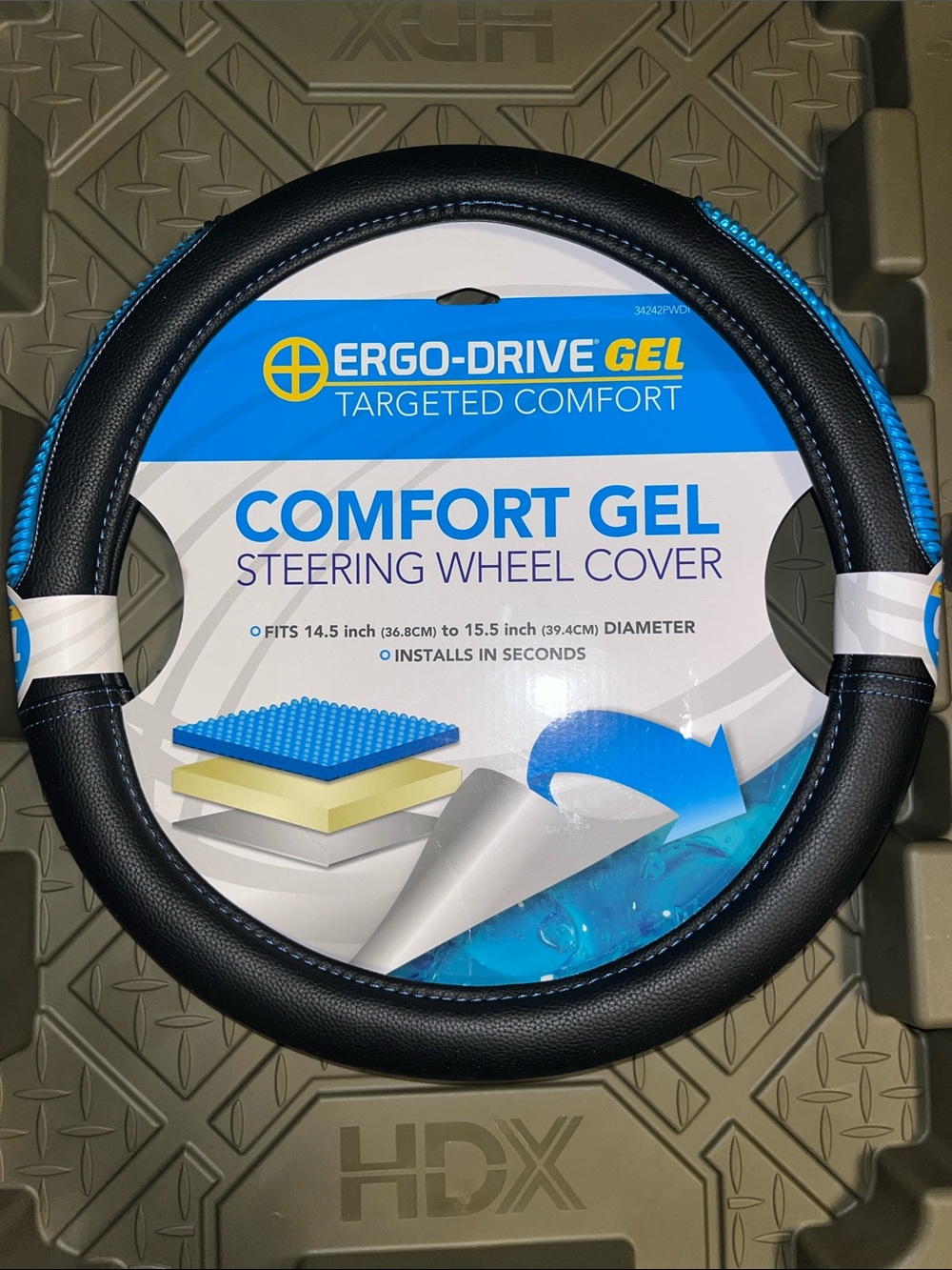 ERGO-DRIVE Comfort Gel Steering Wheel Cover - Black with Blue Trim